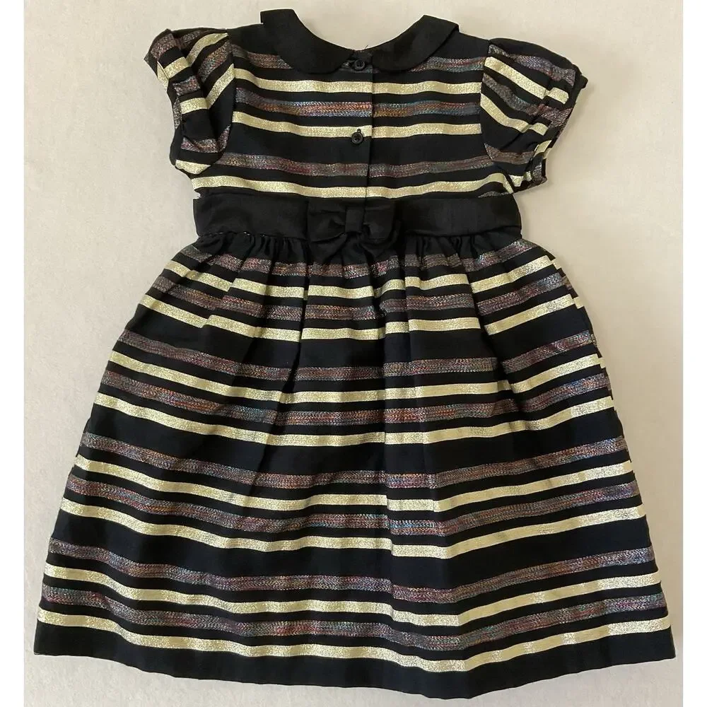 Gymboree Girls 19-24 M Black Gold Metallic Stripe Party Holiday Dress 2018